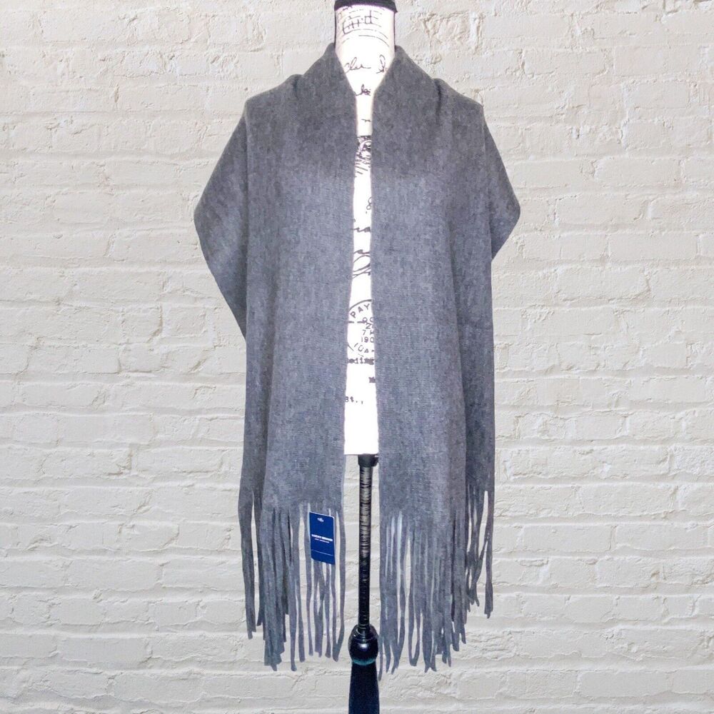 NWT Lucky Brand Oversized Neck Scarf Wrap Gray Tassel Western Rodeo Boho 65 x 16